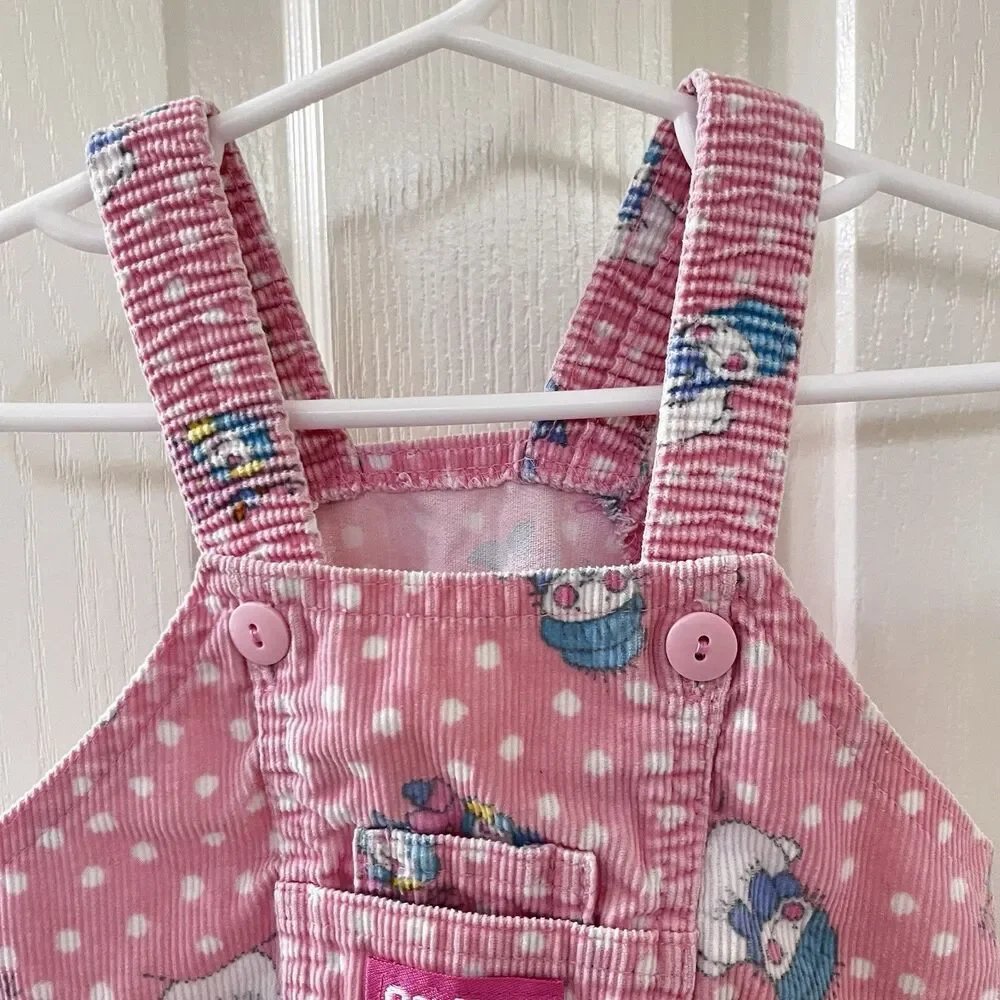 Vintage Oshkosh B'Gosh Pink Corduroy Snowman Overall Dress USA Girls 18 Months